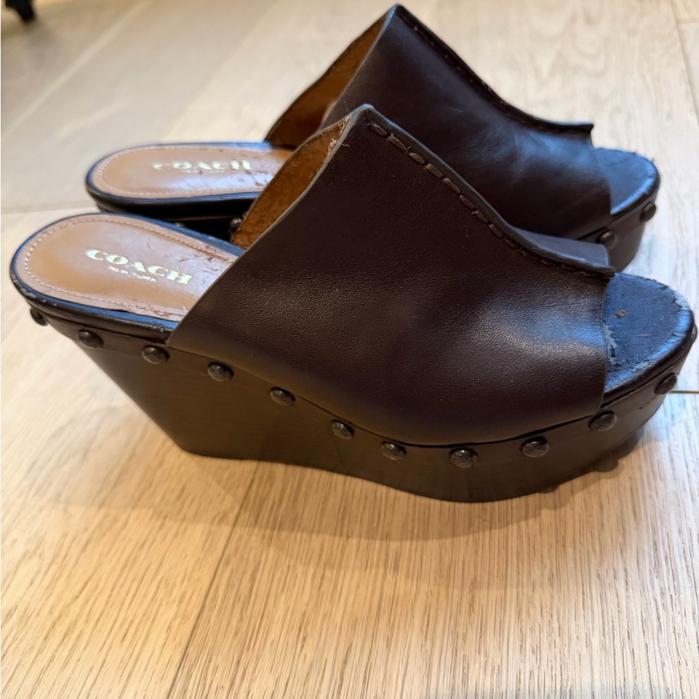 Coach Hellena Brown Leather Platform Wedge Sandals in box -size 6.5 - Picture 11 of 12